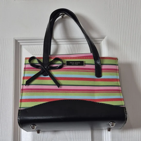 Kate Spade Vintage Small Colorful Striped Handbag With Bow - Picture 7 of 13